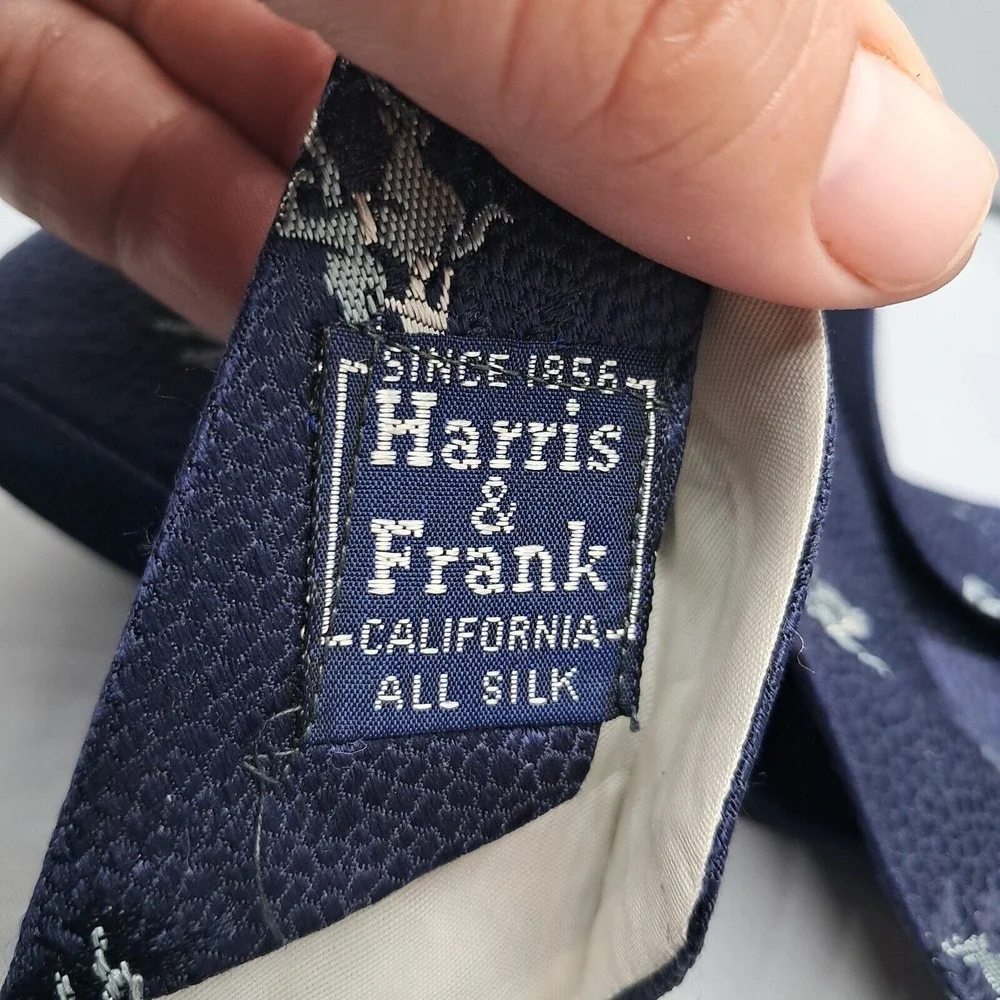 Vintage 50s Harris & Frank Kadjar Necktie Blue Pure Dye‎ Silk Pebble Horse USA